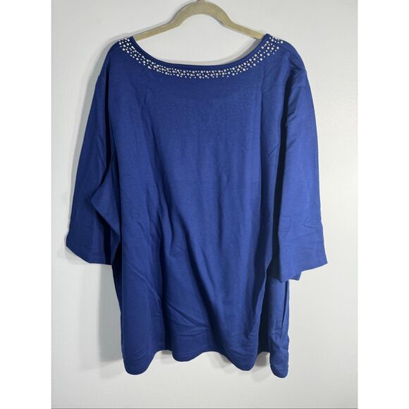 Quacker Factory Womens Notched Neck Embellished 3/4 Sleeve Tunic Top Blue 3X - Picture 9 of 10